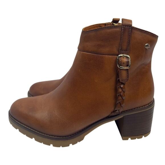 Pikolinos Llanes Ankle Boot with Buckle Women 9-9.5 40 Brandy Leather Block Heel - Picture 4 of 11